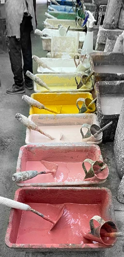 Many different cement colours inside a factory